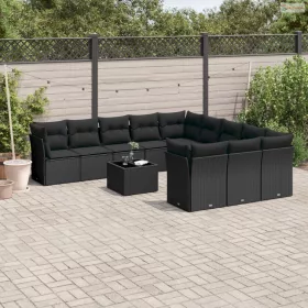   12 részes fekete polyrattan kerti ülőgarnitúra párnákkal