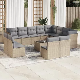   13 részes bézs polyrattan kerti ülőgarnitúra párnákkal