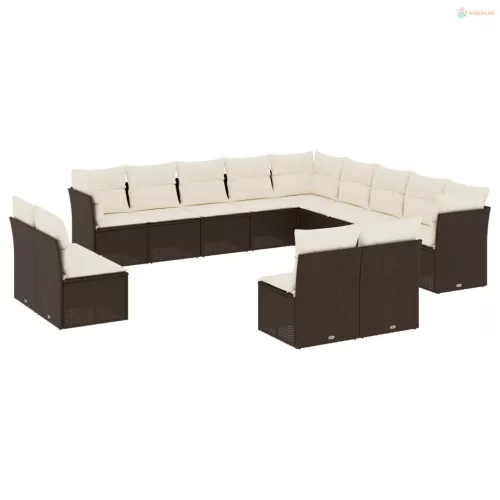 13 részes barna polyrattan kerti ülőgarnitúra párnákkal