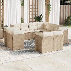   11 részes bézs polyrattan kerti ülőgarnitúra párnákkal