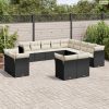 13 részes fekete polyrattan kerti ülőgarnitúra párnákkal