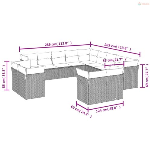 13 részes barna polyrattan kerti ülőgarnitúra párnákkal