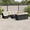 13 részes fekete polyrattan kerti ülőgarnitúra párnákkal