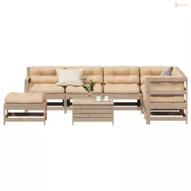 8 részes tömör fenyőfa kerti ülőgarnitúra párnákkal