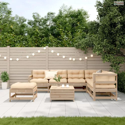 8 részes tömör fenyőfa kerti ülőgarnitúra párnákkal