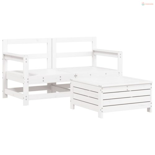 Fehér 3 részes tömör fenyőfa kerti kanapészett