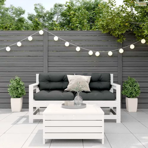 3 részes fehér tömör fenyőfa kerti ülőgarnitúra párnákkal