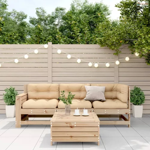 4 részes tömör fenyőfa kerti ülőgarnitúra párnákkal