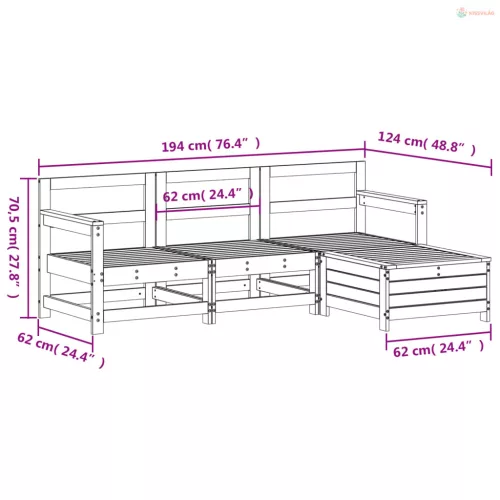 Fehér 4 részes tömör fenyőfa kerti ülőgarnitúra