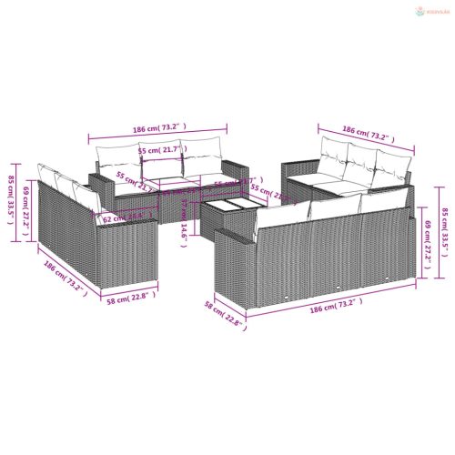 13 részes világosszürke polyrattan kerti ülőgarnitúra párnákkal