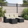 5 részes fekete polyrattan kerti kanapészett párnákkal
