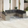 9 részes világosszürke polyrattan kerti ülőgarnitúra párnával