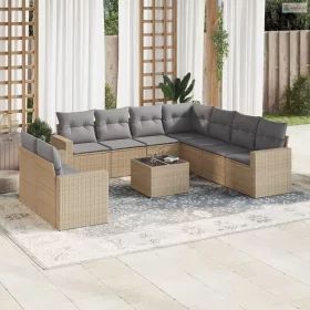10 részes bézs polyrattan kerti ülőgarnitúra párnával