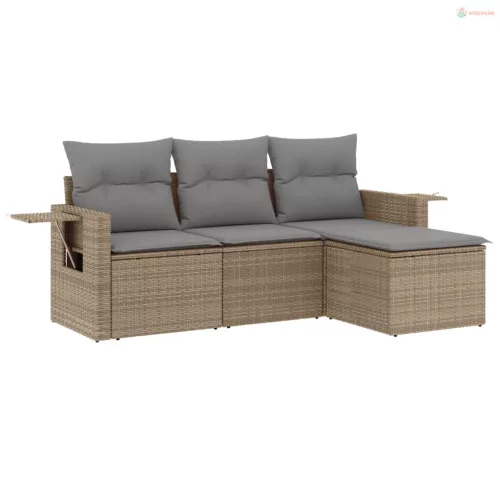 4 részes bézs polyrattan kerti ülőgarnitúra párnákkal