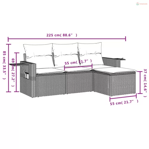 4 részes bézs polyrattan kerti ülőgarnitúra párnákkal