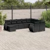 10 részes fekete polyrattan kerti ülőgarnitúra párnákkal