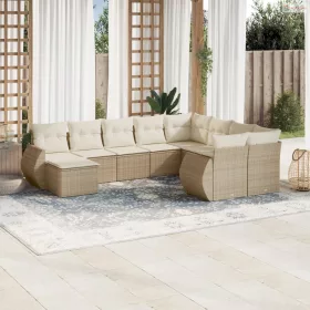 10 részes bézs polyrattan kerti ülőgarnitúra párnával