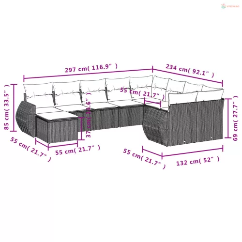 10 részes barna polyrattan kerti ülőgarnitúra párnákkal