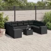 10 részes fekete polyrattan kerti ülőgarnitúra párnákkal