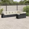 9 részes fekete polyrattan kerti ülőgarnitúra párnákkal