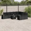 10 részes fekete polyrattan kerti ülőgarnitúra párnákkal