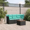 4 részes fekete polyrattan kerti ülőgarnitúra párnával