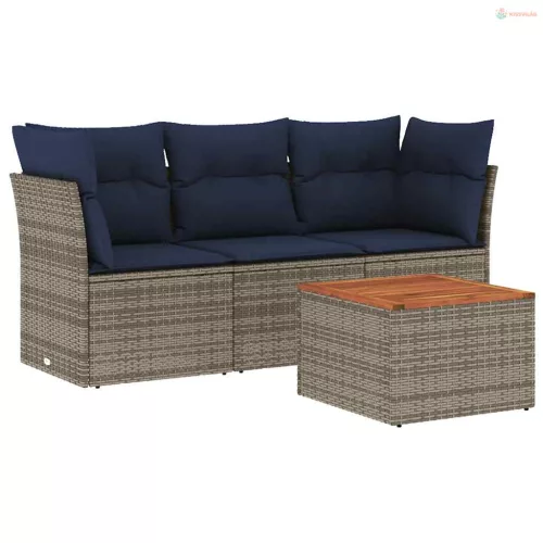 4 részes szürke polyrattan kerti ülőgarnitúra párnával
