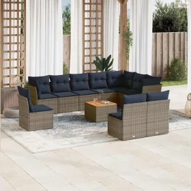   11 részes szürke polyrattan kerti ülőgarnitúra párnákkal