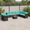 11 részes fekete polyrattan kerti ülőgarnitúra párnákkal
