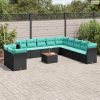 12 részes fekete polyrattan kerti ülőgarnitúra párnákkal