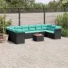 11 részes fekete polyrattan kerti ülőgarnitúra párnákkal