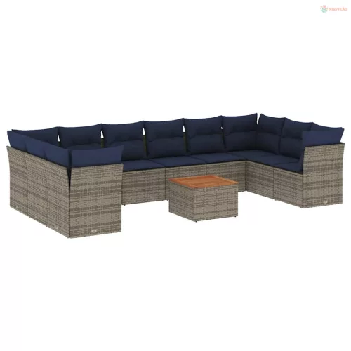 11 részes szürke polyrattan kerti ülőgarnitúra párnákkal