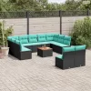 12 részes fekete polyrattan kerti ülőgarnitúra párnákkal