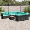 12 részes fekete polyrattan kerti ülőgarnitúra párnákkal