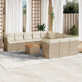   12 részes bézs polyrattan kerti ülőgarnitúra párnákkal