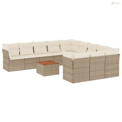 12 részes bézs polyrattan kerti ülőgarnitúra párnákkal