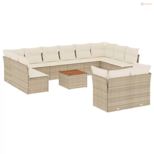 13 részes bézs polyrattan kerti ülőgarnitúra párnákkal