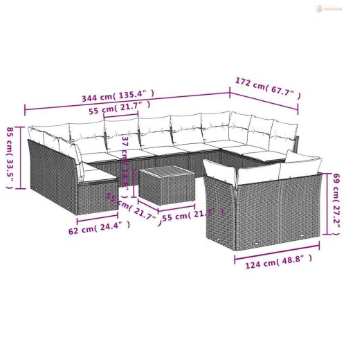 13 részes szürke polyrattan kerti ülőgarnitúra párnákkal