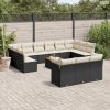 14 részes fekete polyrattan kerti ülőgarnitúra párnákkal