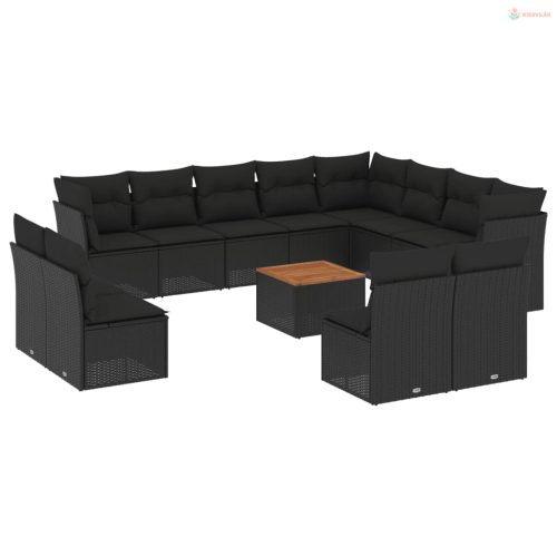 13 részes fekete polyrattan kerti ülőgarnitúra párnákkal