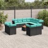 12 részes fekete polyrattan kerti ülőgarnitúra párnákkal