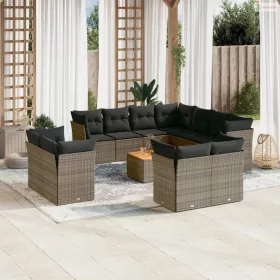   12 részes szürke polyrattan kerti ülőgarnitúra párnákkal