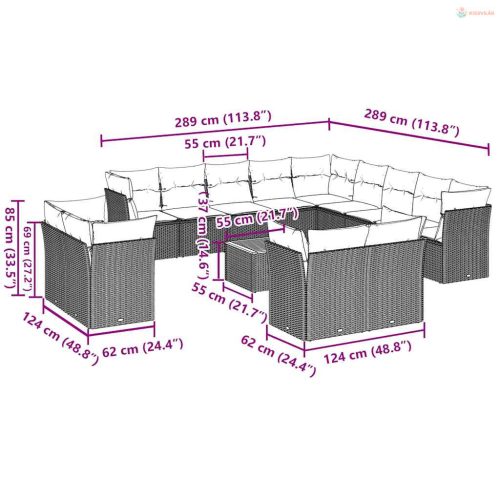 14 részes szürke polyrattan kerti ülőgarnitúra párnákkal