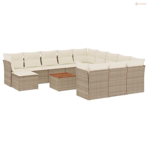 13 részes bézs polyrattan kerti ülőgarnitúra párnákkal