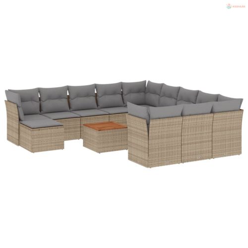 13részes vegyes bézs polyrattan kerti ülőgarnitúra párnákkal