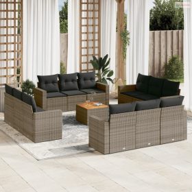   13 részes szürke polyrattan kerti ülőgarnitúra párnákkal