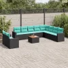 11 részes fekete polyrattan kerti ülőgarnitúra párnákkal