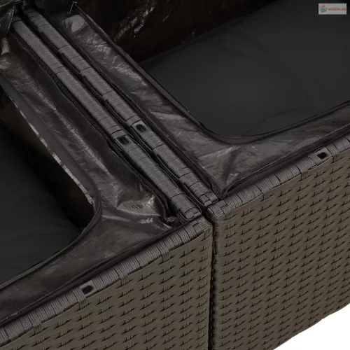 12 részes fekete polyrattan kerti ülőgarnitúra párnákkal