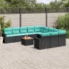 12 részes fekete polyrattan kerti ülőgarnitúra párnákkal
