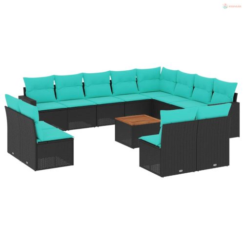 13 részes fekete polyrattan kerti ülőgarnitúra párnákkal